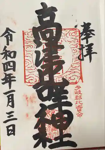 高津比咩神社の御朱印 2022年01月