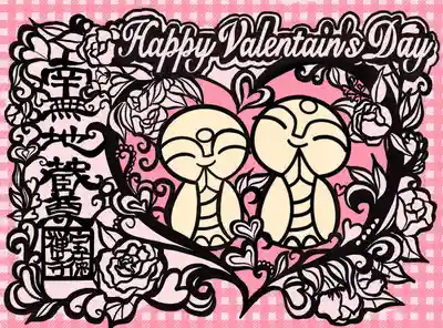 季節の行事切り絵御朱印　バレンタインBタイプ