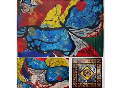 祈りの天井画の完成に因んで作られたファイルのご朱印帳🦋 表紙の裏側に天井画と 作者maisについて書かれている💕