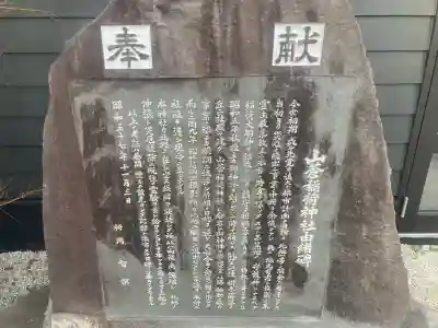 山蒼稲荷神社の{uncategorized: "未分類", other: "その他", undefined: "問題あり", building: "その他建物", grave: "お墓", sacred_gate: "鳥居", guardian: "狛犬", statue: "像", buddha: "仏像", history: "歴史", nature: "自然", garden: "庭園", animal: "動物", pagoda: "塔", temizu: "手水舎", mountain_gate: "山門・神門", sanctuary: "本殿・本堂", subordinate: "末社・摂社", art: "芸術", scenery: "景色", jizo: "地蔵", ema: "絵馬", goshuin: "御朱印", omikuji: "おみくじ", items: "授与品その他", amulet: "お守り", goshuincho: "御朱印帳", eats: "食事", festival: "お祭り", votive_dance: "神楽", shichigosan: "七五三参", wedding: "結婚式", experience: "体験その他", initially: "初詣", around: "周辺", anti_infection: "感染症対策"}