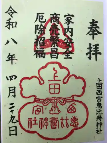上田西宮恵比寿神社（上田大神宮境内社）の{uncategorized: "未分類", other: "その他", undefined: "問題あり", building: "その他建物", grave: "お墓", sacred_gate: "鳥居", guardian: "狛犬", statue: "像", buddha: "仏像", history: "歴史", nature: "自然", garden: "庭園", animal: "動物", pagoda: "塔", temizu: "手水舎", mountain_gate: "山門・神門", sanctuary: "本殿・本堂", subordinate: "末社・摂社", art: "芸術", scenery: "景色", jizo: "地蔵", ema: "絵馬", goshuin: "御朱印", omikuji: "おみくじ", items: "授与品その他", amulet: "お守り", goshuincho: "御朱印帳", eats: "食事", festival: "お祭り", votive_dance: "神楽", shichigosan: "七五三参", wedding: "結婚式", experience: "体験その他", initially: "初詣", around: "周辺", anti_infection: "感染症対策"}