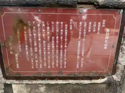 諏訪神社の{uncategorized: "未分類", other: "その他", undefined: "問題あり", building: "その他建物", grave: "お墓", sacred_gate: "鳥居", guardian: "狛犬", statue: "像", buddha: "仏像", history: "歴史", nature: "自然", garden: "庭園", animal: "動物", pagoda: "塔", temizu: "手水舎", mountain_gate: "山門・神門", sanctuary: "本殿・本堂", subordinate: "末社・摂社", art: "芸術", scenery: "景色", jizo: "地蔵", ema: "絵馬", goshuin: "御朱印", omikuji: "おみくじ", items: "授与品その他", amulet: "お守り", goshuincho: "御朱印帳", eats: "食事", festival: "お祭り", votive_dance: "神楽", shichigosan: "七五三参", wedding: "結婚式", experience: "体験その他", initially: "初詣", around: "周辺", anti_infection: "感染症対策"}
