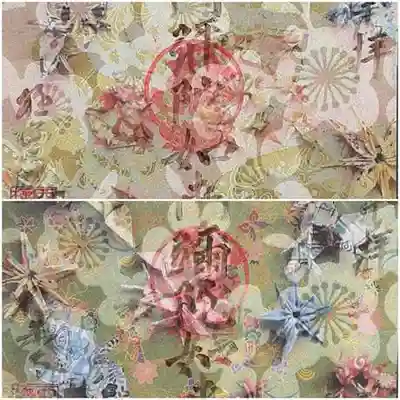 極楽寺の季節限定御朱印は、柄和紙に折り紙の連鶴を置いて撮影し、
透かし和紙に印刷して印を押し金文字を書き入れています。
光にかざすと別の姿を見せてくれますので、そちらもご覧下さい。