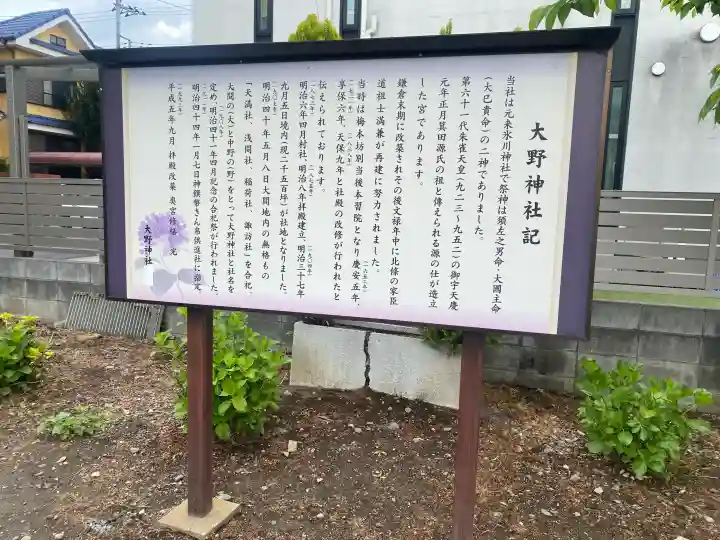 大野神社の{uncategorized: "未分類", other: "その他", undefined: "問題あり", building: "その他建物", grave: "お墓", sacred_gate: "鳥居", guardian: "狛犬", statue: "像", buddha: "仏像", history: "歴史", nature: "自然", garden: "庭園", animal: "動物", pagoda: "塔", temizu: "手水舎", mountain_gate: "山門・神門", sanctuary: "本殿・本堂", subordinate: "末社・摂社", art: "芸術", scenery: "景色", jizo: "地蔵", ema: "絵馬", goshuin: "御朱印", omikuji: "おみくじ", items: "授与品その他", amulet: "お守り", goshuincho: "御朱印帳", eats: "食事", festival: "お祭り", votive_dance: "神楽", shichigosan: "七五三参", wedding: "結婚式", experience: "体験その他", initially: "初詣", around: "周辺", anti_infection: "感染症対策"}
