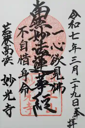 妙光寺の御朱印