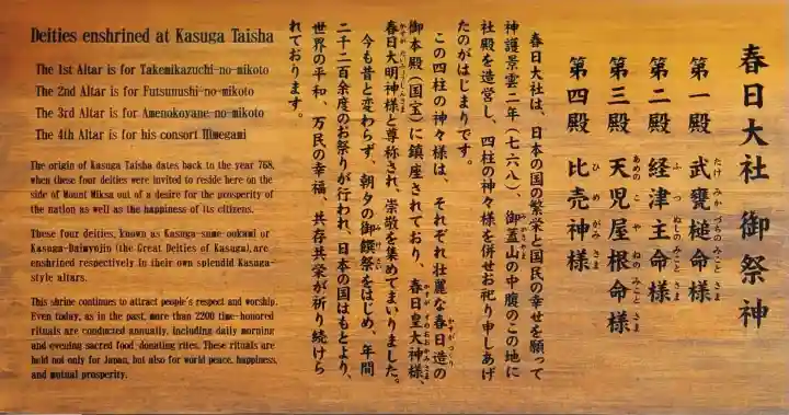 春日大社の{uncategorized: "未分類", other: "その他", undefined: "問題あり", building: "その他建物", grave: "お墓", sacred_gate: "鳥居", guardian: "狛犬", statue: "像", buddha: "仏像", history: "歴史", nature: "自然", garden: "庭園", animal: "動物", pagoda: "塔", temizu: "手水舎", mountain_gate: "山門・神門", sanctuary: "本殿・本堂", subordinate: "末社・摂社", art: "芸術", scenery: "景色", jizo: "地蔵", ema: "絵馬", goshuin: "御朱印", omikuji: "おみくじ", items: "授与品その他", amulet: "お守り", goshuincho: "御朱印帳", eats: "食事", festival: "お祭り", votive_dance: "神楽", shichigosan: "七五三参", wedding: "結婚式", experience: "体験その他", initially: "初詣", around: "周辺", anti_infection: "感染症対策"}