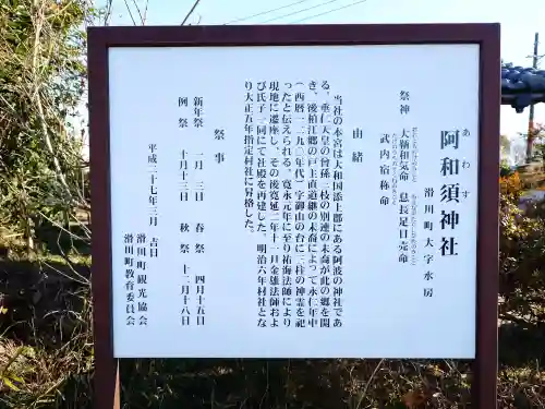 阿和須神社の{uncategorized: "未分類", other: "その他", undefined: "問題あり", building: "その他建物", grave: "お墓", sacred_gate: "鳥居", guardian: "狛犬", statue: "像", buddha: "仏像", history: "歴史", nature: "自然", garden: "庭園", animal: "動物", pagoda: "塔", temizu: "手水舎", mountain_gate: "山門・神門", sanctuary: "本殿・本堂", subordinate: "末社・摂社", art: "芸術", scenery: "景色", jizo: "地蔵", ema: "絵馬", goshuin: "御朱印", omikuji: "おみくじ", items: "授与品その他", amulet: "お守り", goshuincho: "御朱印帳", eats: "食事", festival: "お祭り", votive_dance: "神楽", shichigosan: "七五三参", wedding: "結婚式", experience: "体験その他", initially: "初詣", around: "周辺", anti_infection: "感染症対策"}