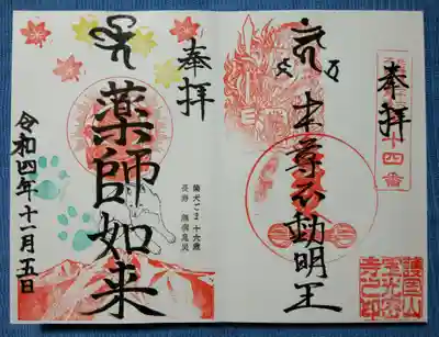 御朱印二種✨書いていただきました！
左、月替わり薬師如来（盛りだくさん）
右、御本尊の不動明王←カッコいい