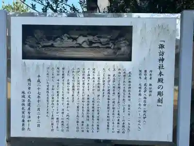 諏訪神社の{uncategorized: "未分類", other: "その他", undefined: "問題あり", building: "その他建物", grave: "お墓", sacred_gate: "鳥居", guardian: "狛犬", statue: "像", buddha: "仏像", history: "歴史", nature: "自然", garden: "庭園", animal: "動物", pagoda: "塔", temizu: "手水舎", mountain_gate: "山門・神門", sanctuary: "本殿・本堂", subordinate: "末社・摂社", art: "芸術", scenery: "景色", jizo: "地蔵", ema: "絵馬", goshuin: "御朱印", omikuji: "おみくじ", items: "授与品その他", amulet: "お守り", goshuincho: "御朱印帳", eats: "食事", festival: "お祭り", votive_dance: "神楽", shichigosan: "七五三参", wedding: "結婚式", experience: "体験その他", initially: "初詣", around: "周辺", anti_infection: "感染症対策"}