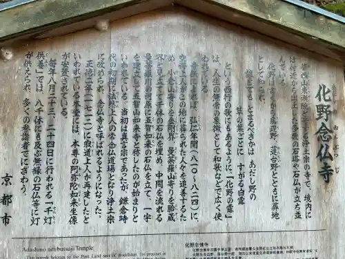 化野念仏寺の{uncategorized: "未分類", other: "その他", undefined: "問題あり", building: "その他建物", grave: "お墓", sacred_gate: "鳥居", guardian: "狛犬", statue: "像", buddha: "仏像", history: "歴史", nature: "自然", garden: "庭園", animal: "動物", pagoda: "塔", temizu: "手水舎", mountain_gate: "山門・神門", sanctuary: "本殿・本堂", subordinate: "末社・摂社", art: "芸術", scenery: "景色", jizo: "地蔵", ema: "絵馬", goshuin: "御朱印", omikuji: "おみくじ", items: "授与品その他", amulet: "お守り", goshuincho: "御朱印帳", eats: "食事", festival: "お祭り", votive_dance: "神楽", shichigosan: "七五三参", wedding: "結婚式", experience: "体験その他", initially: "初詣", around: "周辺", anti_infection: "感染症対策"}