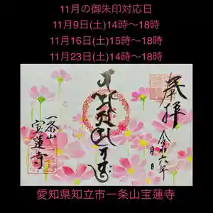 一条山宝蓮寺の御朱印 2024年11月09日(土)〜(2024年10月28日(月) 11時08分17秒投稿)