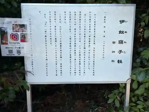 伊奴寝子社の{uncategorized: "未分類", other: "その他", undefined: "問題あり", building: "その他建物", grave: "お墓", sacred_gate: "鳥居", guardian: "狛犬", statue: "像", buddha: "仏像", history: "歴史", nature: "自然", garden: "庭園", animal: "動物", pagoda: "塔", temizu: "手水舎", mountain_gate: "山門・神門", sanctuary: "本殿・本堂", subordinate: "末社・摂社", art: "芸術", scenery: "景色", jizo: "地蔵", ema: "絵馬", goshuin: "御朱印", omikuji: "おみくじ", items: "授与品その他", amulet: "お守り", goshuincho: "御朱印帳", eats: "食事", festival: "お祭り", votive_dance: "神楽", shichigosan: "七五三参", wedding: "結婚式", experience: "体験その他", initially: "初詣", around: "周辺", anti_infection: "感染症対策"}