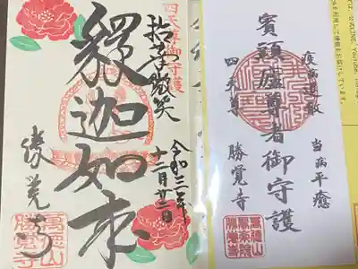 サザンカの限定御朱印と、疫病退散のお札です。