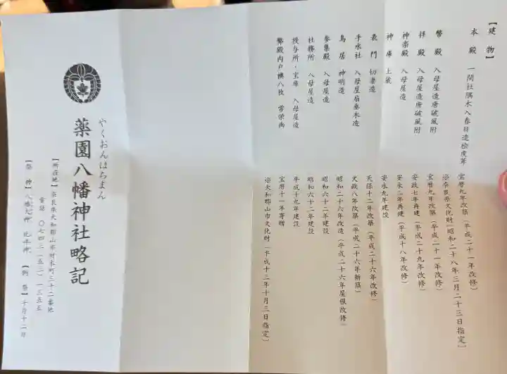 薬園八幡神社の{uncategorized: "未分類", other: "その他", undefined: "問題あり", building: "その他建物", grave: "お墓", sacred_gate: "鳥居", guardian: "狛犬", statue: "像", buddha: "仏像", history: "歴史", nature: "自然", garden: "庭園", animal: "動物", pagoda: "塔", temizu: "手水舎", mountain_gate: "山門・神門", sanctuary: "本殿・本堂", subordinate: "末社・摂社", art: "芸術", scenery: "景色", jizo: "地蔵", ema: "絵馬", goshuin: "御朱印", omikuji: "おみくじ", items: "授与品その他", amulet: "お守り", goshuincho: "御朱印帳", eats: "食事", festival: "お祭り", votive_dance: "神楽", shichigosan: "七五三参", wedding: "結婚式", experience: "体験その他", initially: "初詣", around: "周辺", anti_infection: "感染症対策"}