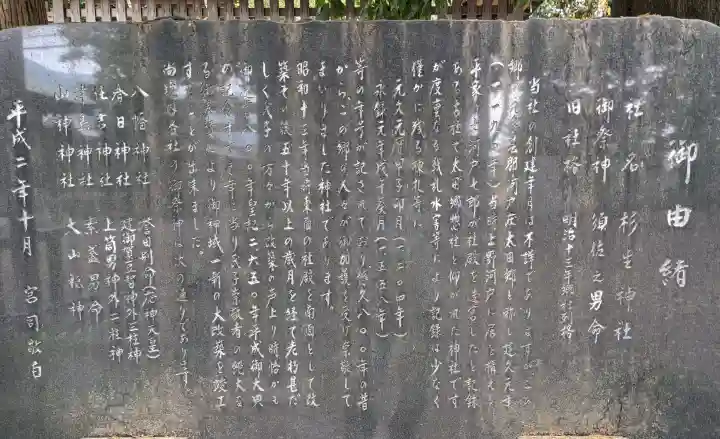 杉生神社の{uncategorized: "未分類", other: "その他", undefined: "問題あり", building: "その他建物", grave: "お墓", sacred_gate: "鳥居", guardian: "狛犬", statue: "像", buddha: "仏像", history: "歴史", nature: "自然", garden: "庭園", animal: "動物", pagoda: "塔", temizu: "手水舎", mountain_gate: "山門・神門", sanctuary: "本殿・本堂", subordinate: "末社・摂社", art: "芸術", scenery: "景色", jizo: "地蔵", ema: "絵馬", goshuin: "御朱印", omikuji: "おみくじ", items: "授与品その他", amulet: "お守り", goshuincho: "御朱印帳", eats: "食事", festival: "お祭り", votive_dance: "神楽", shichigosan: "七五三参", wedding: "結婚式", experience: "体験その他", initially: "初詣", around: "周辺", anti_infection: "感染症対策"}