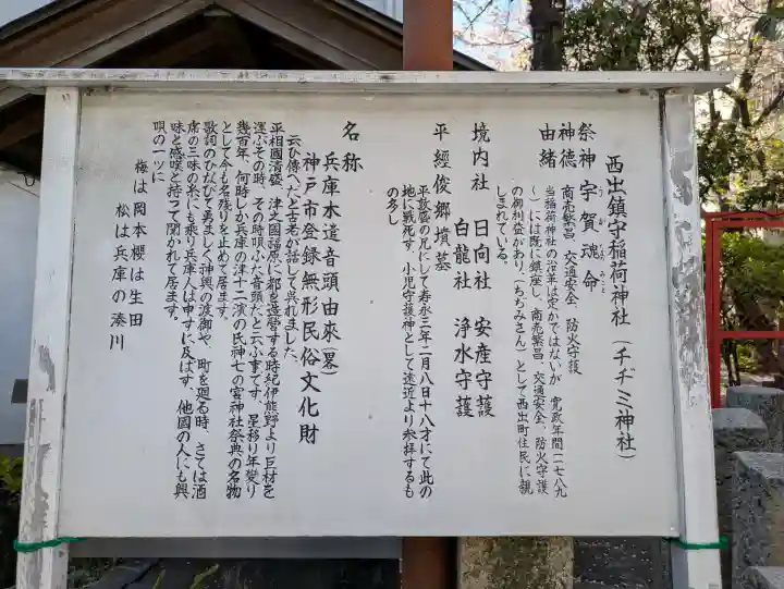 西出鎮守稲荷神社の{uncategorized: "未分類", other: "その他", undefined: "問題あり", building: "その他建物", grave: "お墓", sacred_gate: "鳥居", guardian: "狛犬", statue: "像", buddha: "仏像", history: "歴史", nature: "自然", garden: "庭園", animal: "動物", pagoda: "塔", temizu: "手水舎", mountain_gate: "山門・神門", sanctuary: "本殿・本堂", subordinate: "末社・摂社", art: "芸術", scenery: "景色", jizo: "地蔵", ema: "絵馬", goshuin: "御朱印", omikuji: "おみくじ", items: "授与品その他", amulet: "お守り", goshuincho: "御朱印帳", eats: "食事", festival: "お祭り", votive_dance: "神楽", shichigosan: "七五三参", wedding: "結婚式", experience: "体験その他", initially: "初詣", around: "周辺", anti_infection: "感染症対策"}
