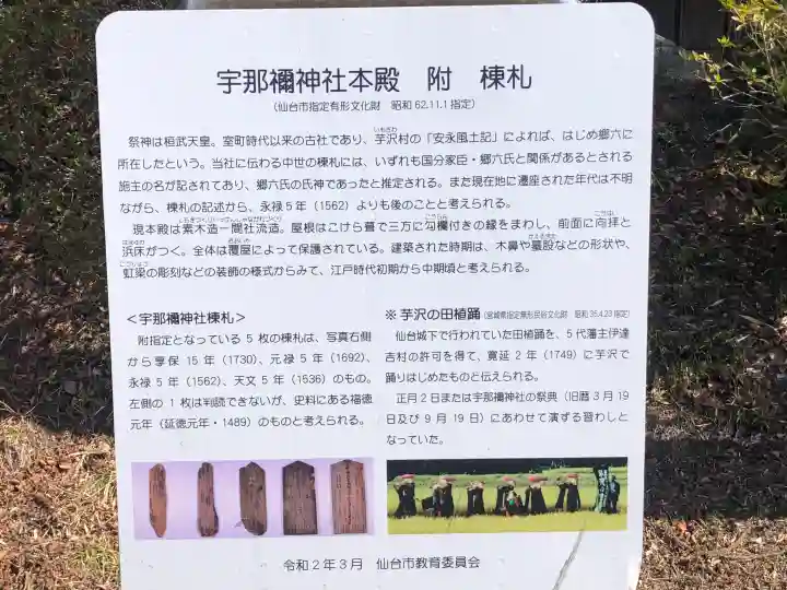 宇那禰神社の{uncategorized: "未分類", other: "その他", undefined: "問題あり", building: "その他建物", grave: "お墓", sacred_gate: "鳥居", guardian: "狛犬", statue: "像", buddha: "仏像", history: "歴史", nature: "自然", garden: "庭園", animal: "動物", pagoda: "塔", temizu: "手水舎", mountain_gate: "山門・神門", sanctuary: "本殿・本堂", subordinate: "末社・摂社", art: "芸術", scenery: "景色", jizo: "地蔵", ema: "絵馬", goshuin: "御朱印", omikuji: "おみくじ", items: "授与品その他", amulet: "お守り", goshuincho: "御朱印帳", eats: "食事", festival: "お祭り", votive_dance: "神楽", shichigosan: "七五三参", wedding: "結婚式", experience: "体験その他", initially: "初詣", around: "周辺", anti_infection: "感染症対策"}