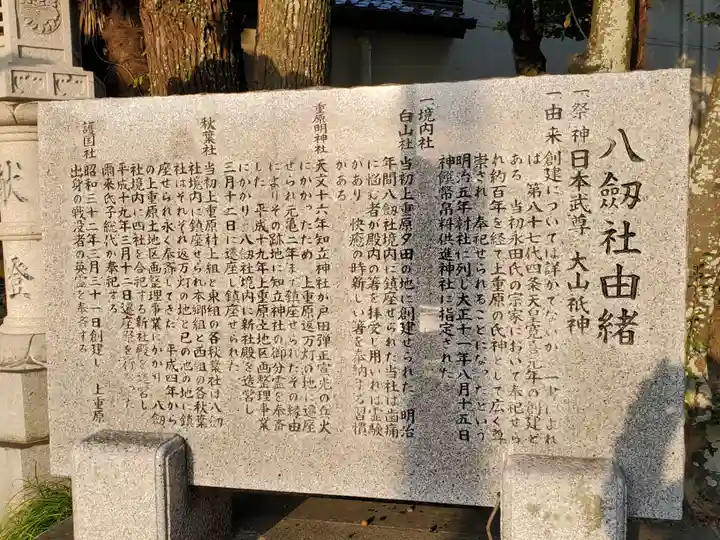 八劔社(上重原八劔社)の歴史