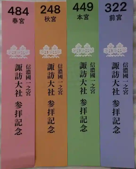 諏訪大社上社前宮の授与品その他