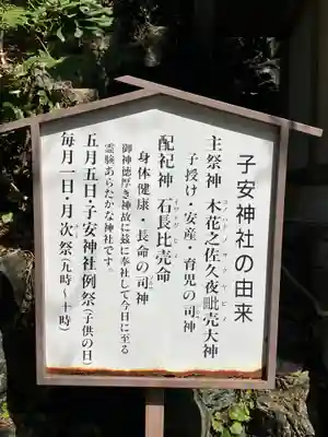 子安神社の由緒の看板です。