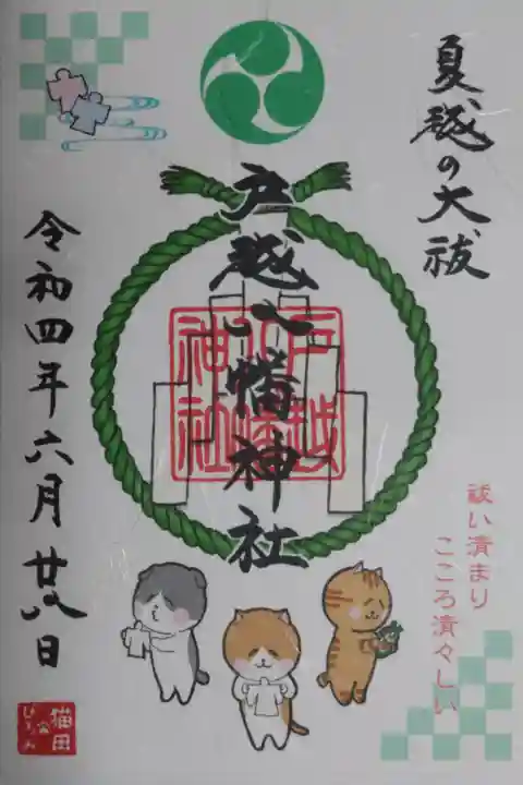 夏越の大祓。祓い清まりこころ清々しい。茅の輪くぐり、形代、猫の絵