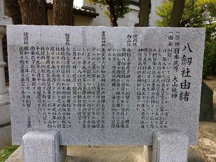 八劔社(上重原八劔社)の歴史