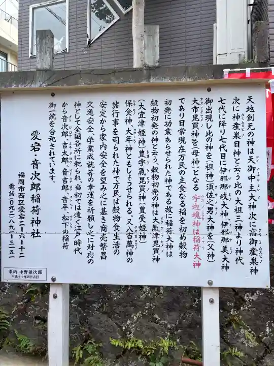 音次郎稲荷神社の{uncategorized: "未分類", other: "その他", undefined: "問題あり", building: "その他建物", grave: "お墓", sacred_gate: "鳥居", guardian: "狛犬", statue: "像", buddha: "仏像", history: "歴史", nature: "自然", garden: "庭園", animal: "動物", pagoda: "塔", temizu: "手水舎", mountain_gate: "山門・神門", sanctuary: "本殿・本堂", subordinate: "末社・摂社", art: "芸術", scenery: "景色", jizo: "地蔵", ema: "絵馬", goshuin: "御朱印", omikuji: "おみくじ", items: "授与品その他", amulet: "お守り", goshuincho: "御朱印帳", eats: "食事", festival: "お祭り", votive_dance: "神楽", shichigosan: "七五三参", wedding: "結婚式", experience: "体験その他", initially: "初詣", around: "周辺", anti_infection: "感染症対策"}