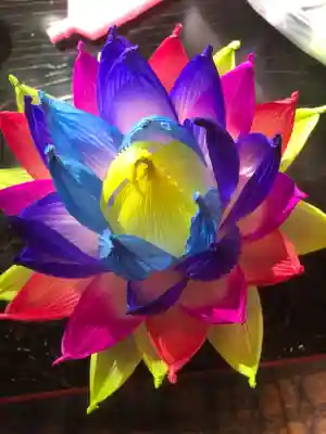 紙で蓮の花を作るワークショップ。恥ずかしながら私の拙作です。