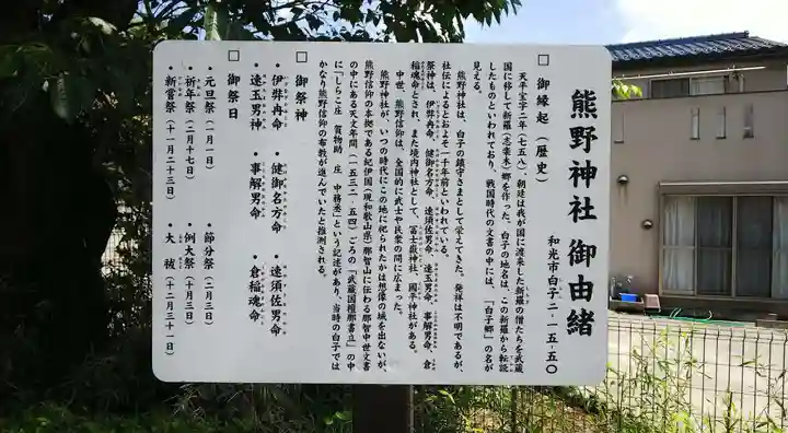 武州白子熊野神社の歴史