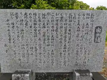 北野神社(北天神社)の{uncategorized: "未分類", other: "その他", undefined: "問題あり", building: "その他建物", grave: "お墓", sacred_gate: "鳥居", guardian: "狛犬", statue: "像", buddha: "仏像", history: "歴史", nature: "自然", garden: "庭園", animal: "動物", pagoda: "塔", temizu: "手水舎", mountain_gate: "山門・神門", sanctuary: "本殿・本堂", subordinate: "末社・摂社", art: "芸術", scenery: "景色", jizo: "地蔵", ema: "絵馬", goshuin: "御朱印", omikuji: "おみくじ", items: "授与品その他", amulet: "お守り", goshuincho: "御朱印帳", eats: "食事", festival: "お祭り", votive_dance: "神楽", shichigosan: "七五三参", wedding: "結婚式", experience: "体験その他", initially: "初詣", around: "周辺", anti_infection: "感染症対策"}