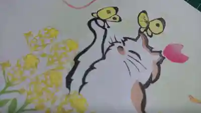 菜の花の黄色とちょうちょの黄色、背景の萌黄色が春らしい♪