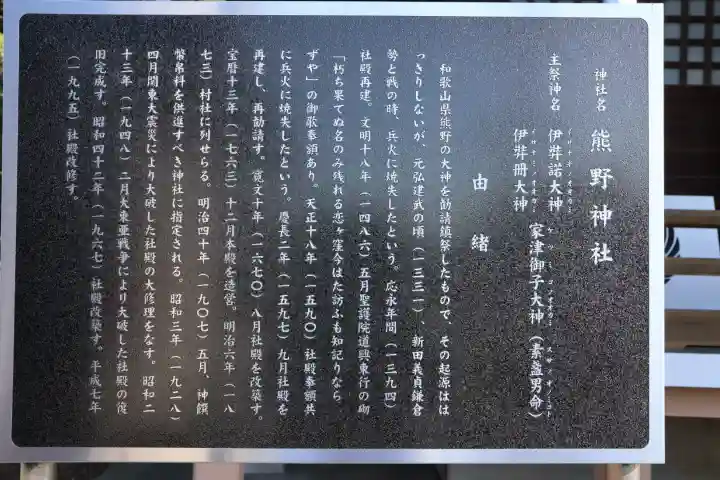 熊野神社の{uncategorized: "未分類", other: "その他", undefined: "問題あり", building: "その他建物", grave: "お墓", sacred_gate: "鳥居", guardian: "狛犬", statue: "像", buddha: "仏像", history: "歴史", nature: "自然", garden: "庭園", animal: "動物", pagoda: "塔", temizu: "手水舎", mountain_gate: "山門・神門", sanctuary: "本殿・本堂", subordinate: "末社・摂社", art: "芸術", scenery: "景色", jizo: "地蔵", ema: "絵馬", goshuin: "御朱印", omikuji: "おみくじ", items: "授与品その他", amulet: "お守り", goshuincho: "御朱印帳", eats: "食事", festival: "お祭り", votive_dance: "神楽", shichigosan: "七五三参", wedding: "結婚式", experience: "体験その他", initially: "初詣", around: "周辺", anti_infection: "感染症対策"}