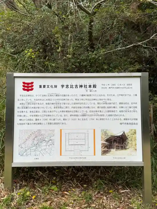 宇志比古神社の{uncategorized: "未分類", other: "その他", undefined: "問題あり", building: "その他建物", grave: "お墓", sacred_gate: "鳥居", guardian: "狛犬", statue: "像", buddha: "仏像", history: "歴史", nature: "自然", garden: "庭園", animal: "動物", pagoda: "塔", temizu: "手水舎", mountain_gate: "山門・神門", sanctuary: "本殿・本堂", subordinate: "末社・摂社", art: "芸術", scenery: "景色", jizo: "地蔵", ema: "絵馬", goshuin: "御朱印", omikuji: "おみくじ", items: "授与品その他", amulet: "お守り", goshuincho: "御朱印帳", eats: "食事", festival: "お祭り", votive_dance: "神楽", shichigosan: "七五三参", wedding: "結婚式", experience: "体験その他", initially: "初詣", around: "周辺", anti_infection: "感染症対策"}