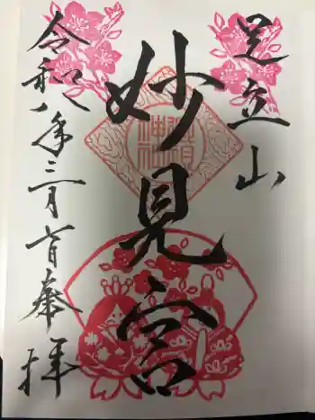 足立山妙見宮(御祖神社)の御朱印 2026年03月