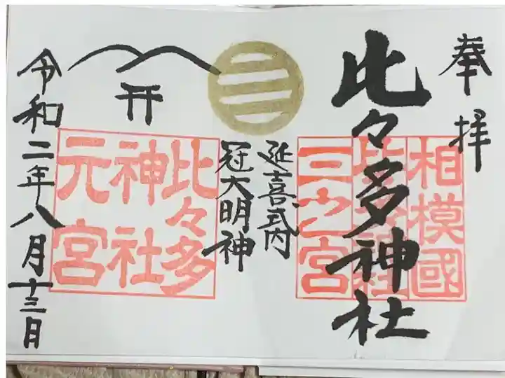 見開きの御朱印
真ん中には「延喜式内」と別称であった「冠大明神」の文字が