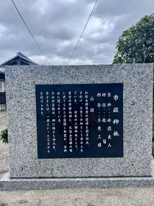 市殿神社の{uncategorized: "未分類", other: "その他", undefined: "問題あり", building: "その他建物", grave: "お墓", sacred_gate: "鳥居", guardian: "狛犬", statue: "像", buddha: "仏像", history: "歴史", nature: "自然", garden: "庭園", animal: "動物", pagoda: "塔", temizu: "手水舎", mountain_gate: "山門・神門", sanctuary: "本殿・本堂", subordinate: "末社・摂社", art: "芸術", scenery: "景色", jizo: "地蔵", ema: "絵馬", goshuin: "御朱印", omikuji: "おみくじ", items: "授与品その他", amulet: "お守り", goshuincho: "御朱印帳", eats: "食事", festival: "お祭り", votive_dance: "神楽", shichigosan: "七五三参", wedding: "結婚式", experience: "体験その他", initially: "初詣", around: "周辺", anti_infection: "感染症対策"}