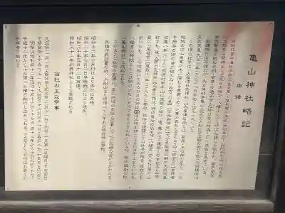 亀山神社の{uncategorized: "未分類", other: "その他", undefined: "問題あり", building: "その他建物", grave: "お墓", sacred_gate: "鳥居", guardian: "狛犬", statue: "像", buddha: "仏像", history: "歴史", nature: "自然", garden: "庭園", animal: "動物", pagoda: "塔", temizu: "手水舎", mountain_gate: "山門・神門", sanctuary: "本殿・本堂", subordinate: "末社・摂社", art: "芸術", scenery: "景色", jizo: "地蔵", ema: "絵馬", goshuin: "御朱印", omikuji: "おみくじ", items: "授与品その他", amulet: "お守り", goshuincho: "御朱印帳", eats: "食事", festival: "お祭り", votive_dance: "神楽", shichigosan: "七五三参", wedding: "結婚式", experience: "体験その他", initially: "初詣", around: "周辺", anti_infection: "感染症対策"}