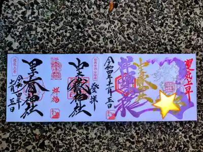 「運気上昇龍朱印」と「中之嶽神社・甲子大國神社」の二社の御朱印
（どちらも見開きの手書き御朱印）
「運気上昇龍朱印」には名前を入れてもらえます。