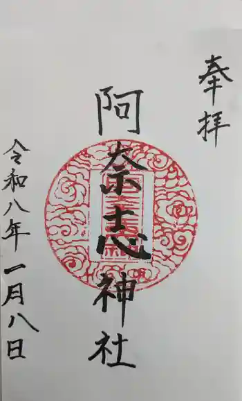 阿奈志神社の御朱印 2026年01月