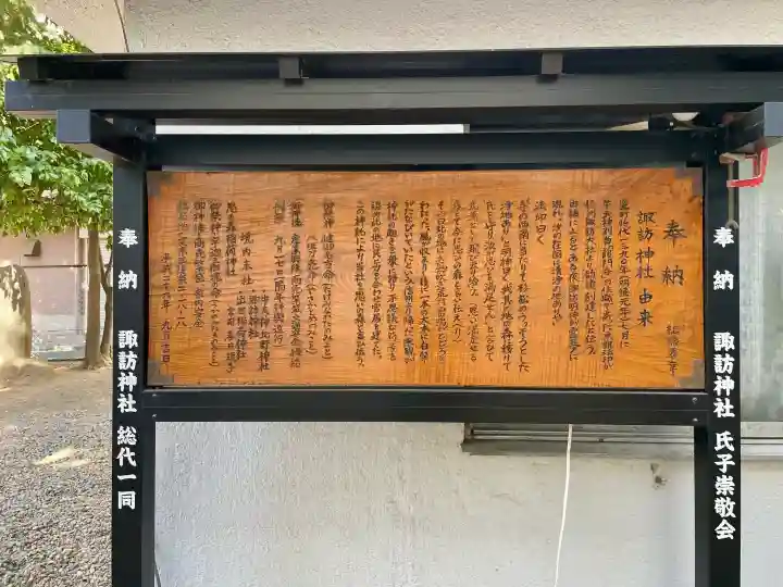 諏訪神社の{uncategorized: "未分類", other: "その他", undefined: "問題あり", building: "その他建物", grave: "お墓", sacred_gate: "鳥居", guardian: "狛犬", statue: "像", buddha: "仏像", history: "歴史", nature: "自然", garden: "庭園", animal: "動物", pagoda: "塔", temizu: "手水舎", mountain_gate: "山門・神門", sanctuary: "本殿・本堂", subordinate: "末社・摂社", art: "芸術", scenery: "景色", jizo: "地蔵", ema: "絵馬", goshuin: "御朱印", omikuji: "おみくじ", items: "授与品その他", amulet: "お守り", goshuincho: "御朱印帳", eats: "食事", festival: "お祭り", votive_dance: "神楽", shichigosan: "七五三参", wedding: "結婚式", experience: "体験その他", initially: "初詣", around: "周辺", anti_infection: "感染症対策"}