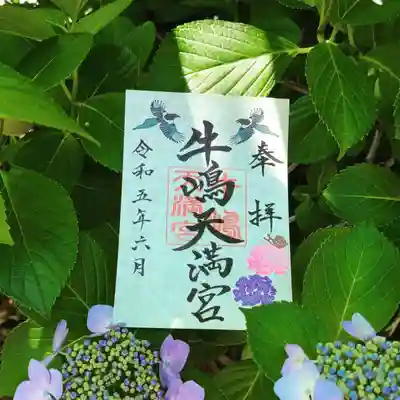 片面　御朱印(牛嶋天満宮　満天恵比須　八坂成就恵比須)は紫陽花を飾りました。