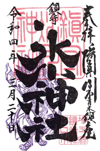 鎮守氷川神社の御朱印 2022年03月