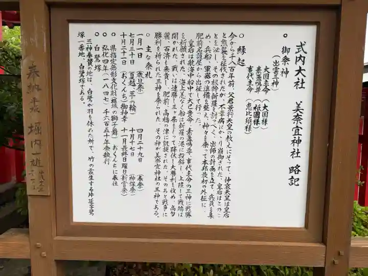 美奈宜神社の{uncategorized: "未分類", other: "その他", undefined: "問題あり", building: "その他建物", grave: "お墓", sacred_gate: "鳥居", guardian: "狛犬", statue: "像", buddha: "仏像", history: "歴史", nature: "自然", garden: "庭園", animal: "動物", pagoda: "塔", temizu: "手水舎", mountain_gate: "山門・神門", sanctuary: "本殿・本堂", subordinate: "末社・摂社", art: "芸術", scenery: "景色", jizo: "地蔵", ema: "絵馬", goshuin: "御朱印", omikuji: "おみくじ", items: "授与品その他", amulet: "お守り", goshuincho: "御朱印帳", eats: "食事", festival: "お祭り", votive_dance: "神楽", shichigosan: "七五三参", wedding: "結婚式", experience: "体験その他", initially: "初詣", around: "周辺", anti_infection: "感染症対策"}