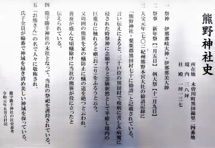 熊野社(木曽川町黒田)の歴史