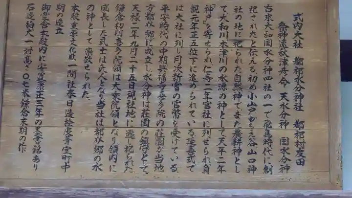 都祁水分神社の{uncategorized: "未分類", other: "その他", undefined: "問題あり", building: "その他建物", grave: "お墓", sacred_gate: "鳥居", guardian: "狛犬", statue: "像", buddha: "仏像", history: "歴史", nature: "自然", garden: "庭園", animal: "動物", pagoda: "塔", temizu: "手水舎", mountain_gate: "山門・神門", sanctuary: "本殿・本堂", subordinate: "末社・摂社", art: "芸術", scenery: "景色", jizo: "地蔵", ema: "絵馬", goshuin: "御朱印", omikuji: "おみくじ", items: "授与品その他", amulet: "お守り", goshuincho: "御朱印帳", eats: "食事", festival: "お祭り", votive_dance: "神楽", shichigosan: "七五三参", wedding: "結婚式", experience: "体験その他", initially: "初詣", around: "周辺", anti_infection: "感染症対策"}